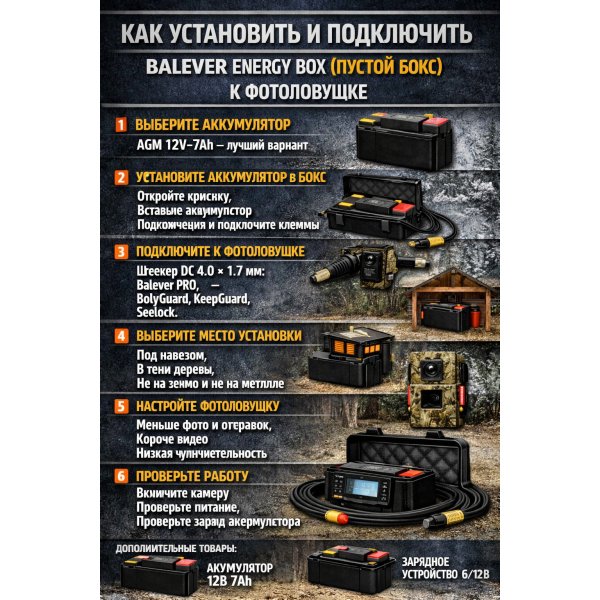 Как установить и подключить Balever Energy Box (ПУСТОЙ БОКС) к фотоловушке